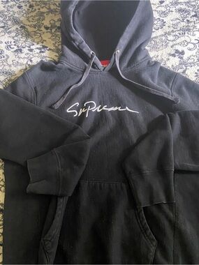 Supreme Black Crewneck Hoodie with White Script Logo